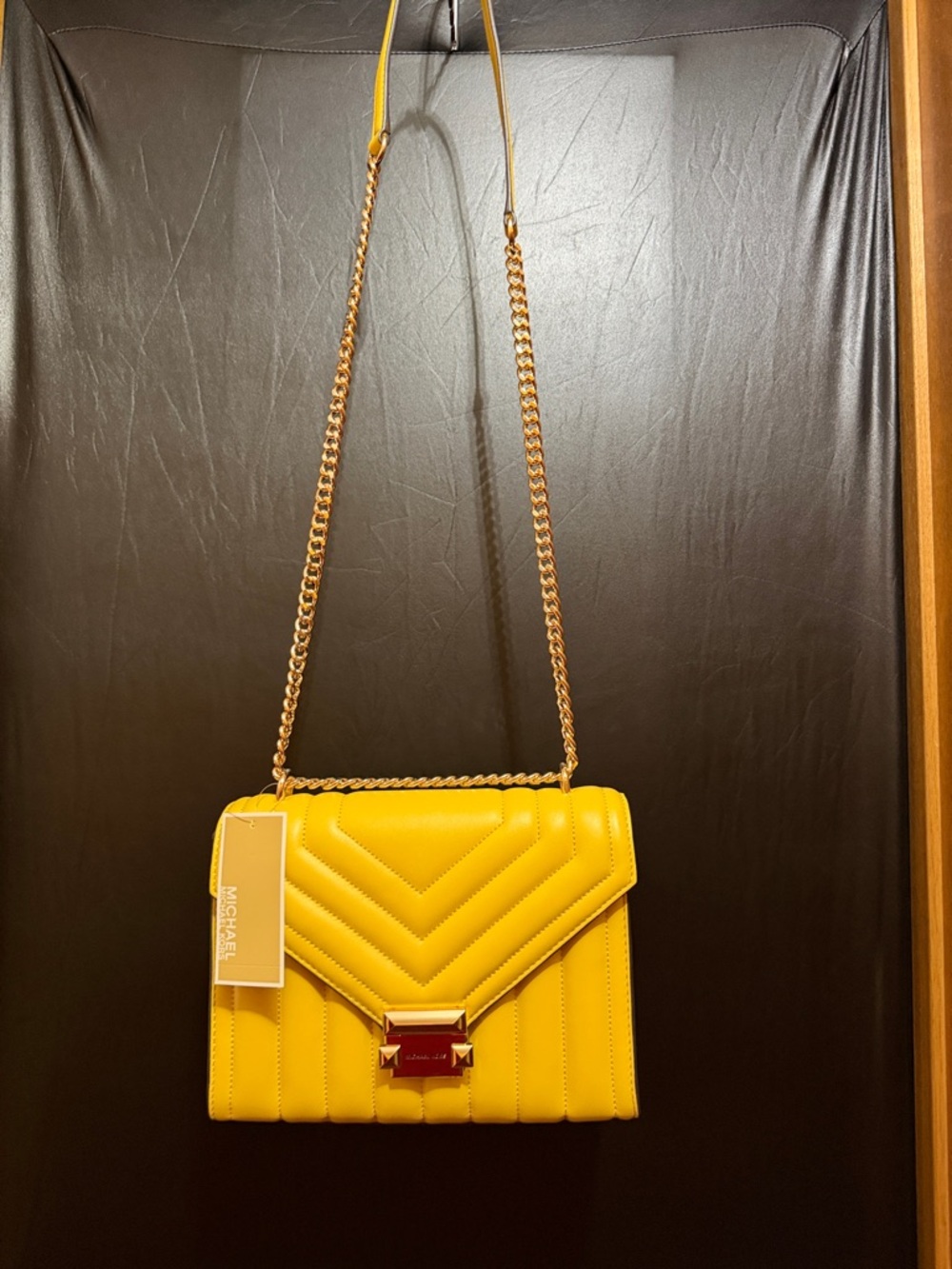 Michael Kors Whitney golden Yellow Quilted Crossbody with Gold Chain